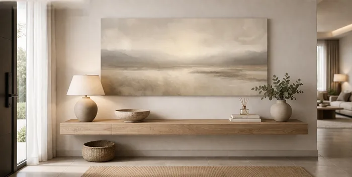 תמונת קנבס אבסטרקט בגוונים טבעיים דגם ";Golden Mist";בעיצוב מינימליסטי יוקרתי