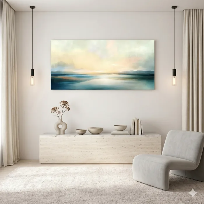 תמונת קנבס אבסטרקטית "; Soft Horizon";בעיצוב מינימליסטי יוקרתי