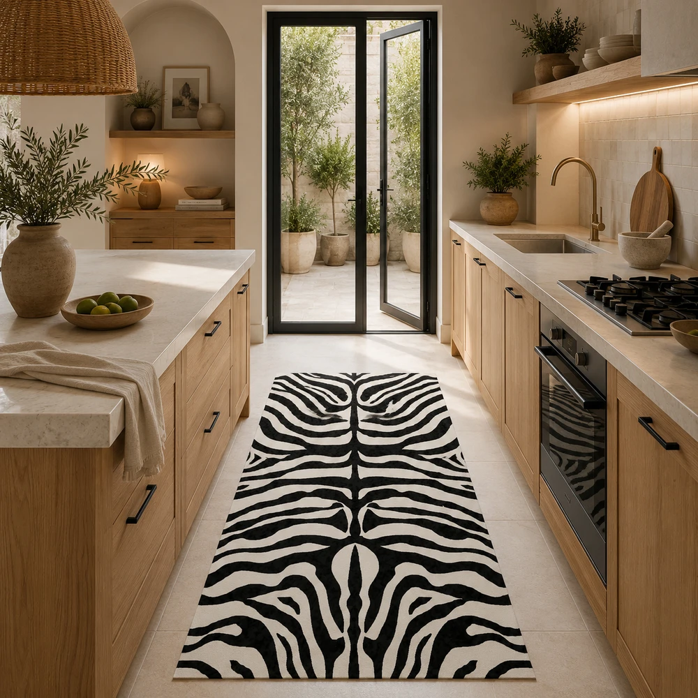 שטיח PVC בעיצוב זברה שחור ושמנת - Zebra Black & Cream