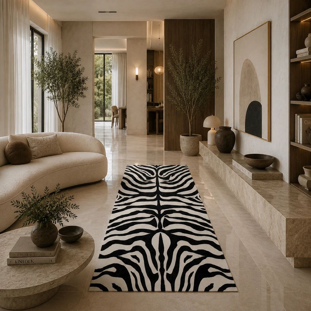 שטיח PVC בעיצוב זברה שחור ושמנת - Zebra Black & Cream