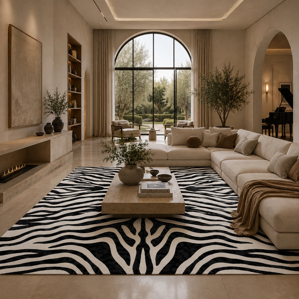 שטיח PVC בעיצוב זברה שחור ושמנת - Zebra Black & Cream