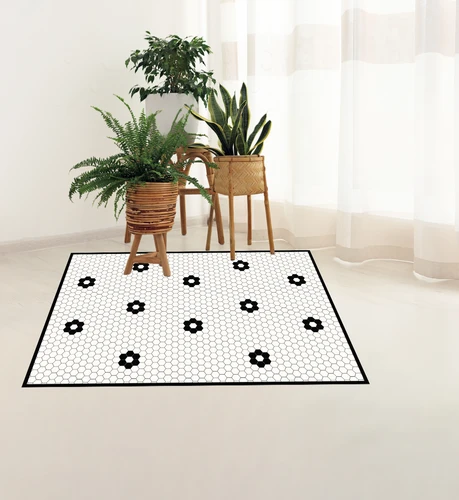 שטיח פיויסי מינימליסטי - שטיח גיאומטרי שחור לבן