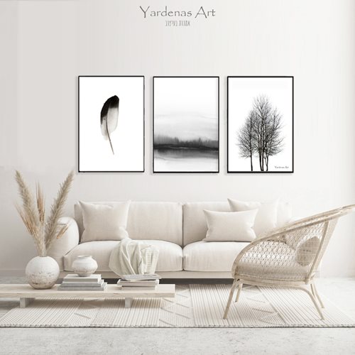 תמונות נורדיות - תמונות לבית ולמשרד - סט תמונות אבסטרקט - שחור לבן