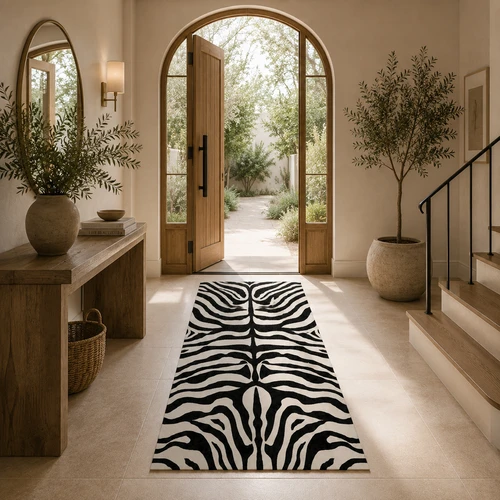 שטיח PVC בעיצוב זברה שחור ושמנת - Zebra Black & Cream